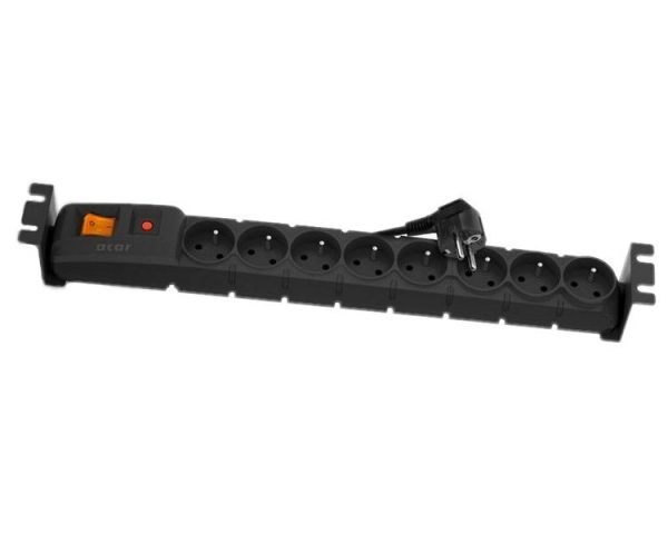ACAR 19'' rozvodný panel 8x 230V, ČSN, kabel 3m, přepěťová ochrana, vč. montážních držáků do racku