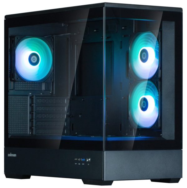 Zalman skříň P30 Black V2 / miniT / 3x120mm fan ARGB / USB 3.0 / USB-C / temperované sklo / černá