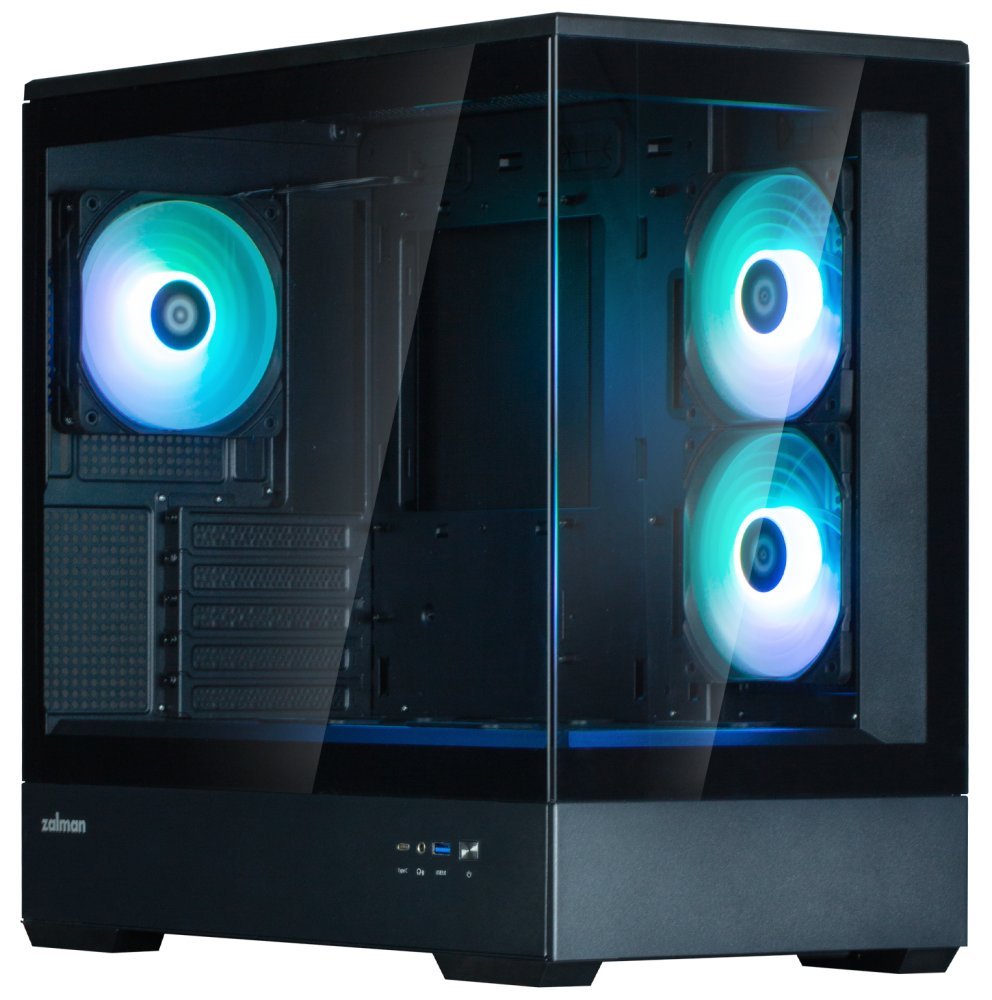 Zalman skříň P30 Black V2 / miniT / 3x120mm fan ARGB / USB 3.0 / USB-C / temperované sklo / černá