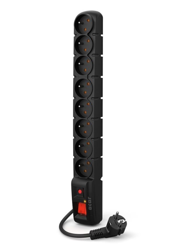 ACAR S8 rozvodný panel 8x 230V, ČSN, kabel 3m, přepěťová ochrana, nemá přichycení do racku