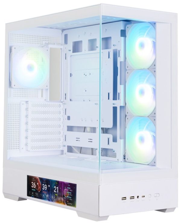 Zalman skříň P40 DS / ATX / 4x120mm ARGB fan / 2xUSB 3.0 / USB-C / displej / panoramatická / bílá