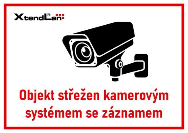 XtendLan Bezpečnostní tabulka (samolepka) pro kamerové systémy, bílá, 210x150mm